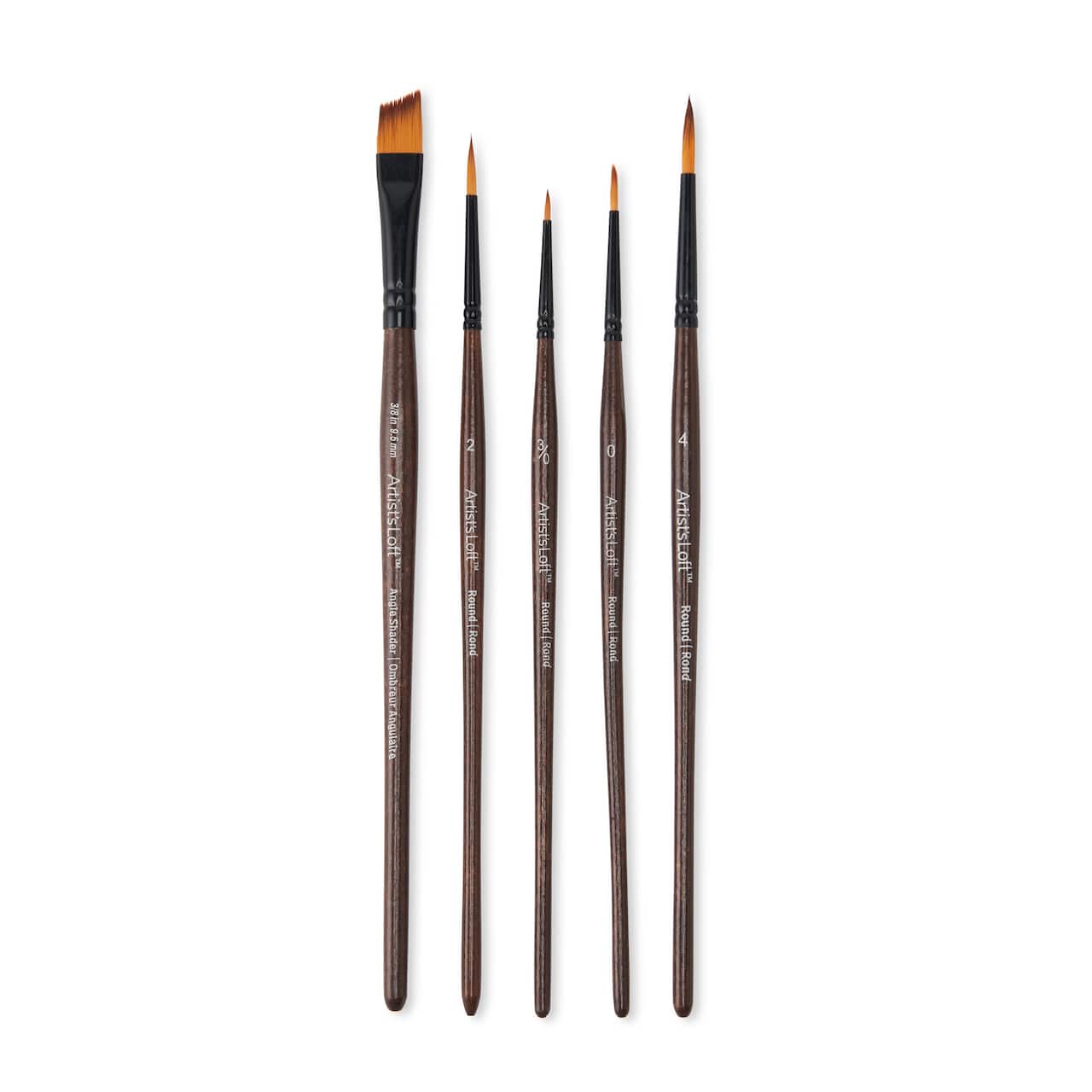 Golden Synthetic Acrylic 5 Piece Round & Angle Shader Brush Set by Artist's Loft™